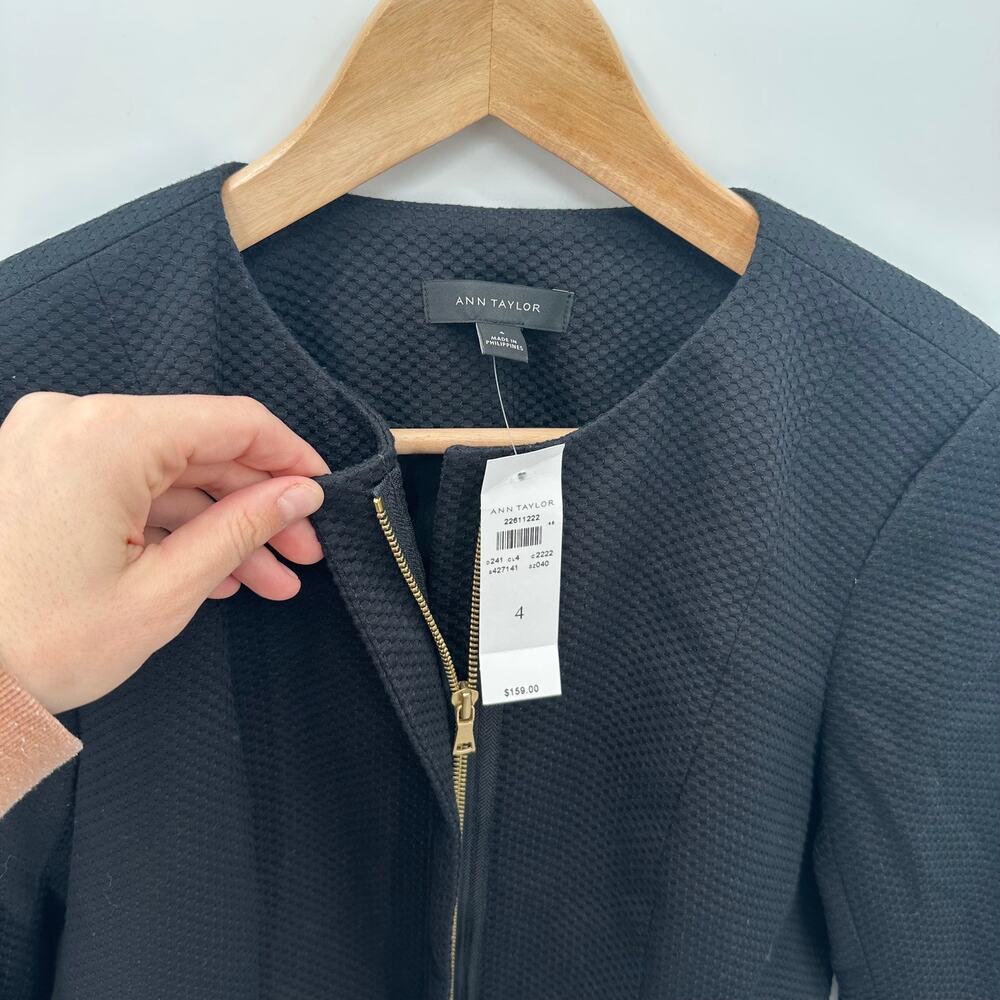 ANN TAYLOR NWT Black Peplum Full Zip Blazer // 4 - Picture 5 of 9